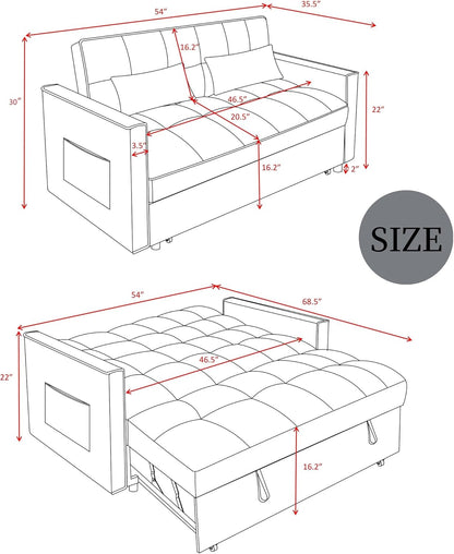 3 in 1 Sleeper Sofa Bed, Futon Sofa Bed for Living Room with Side Pocket, Blue Sleepers Sofas Couch