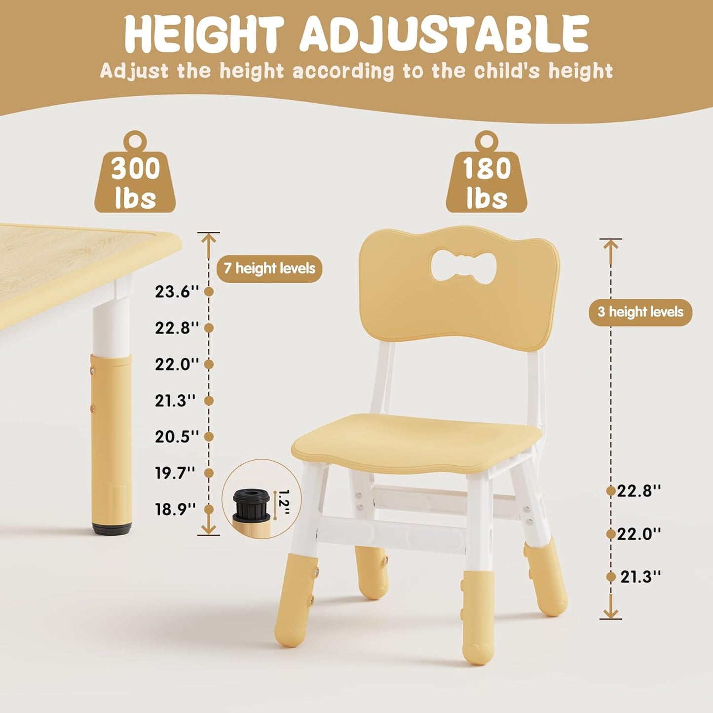 Brelley Kids Table and 6 Chairs Set, Height Adjustable Toddler Desk and Chair Set, Graffiti