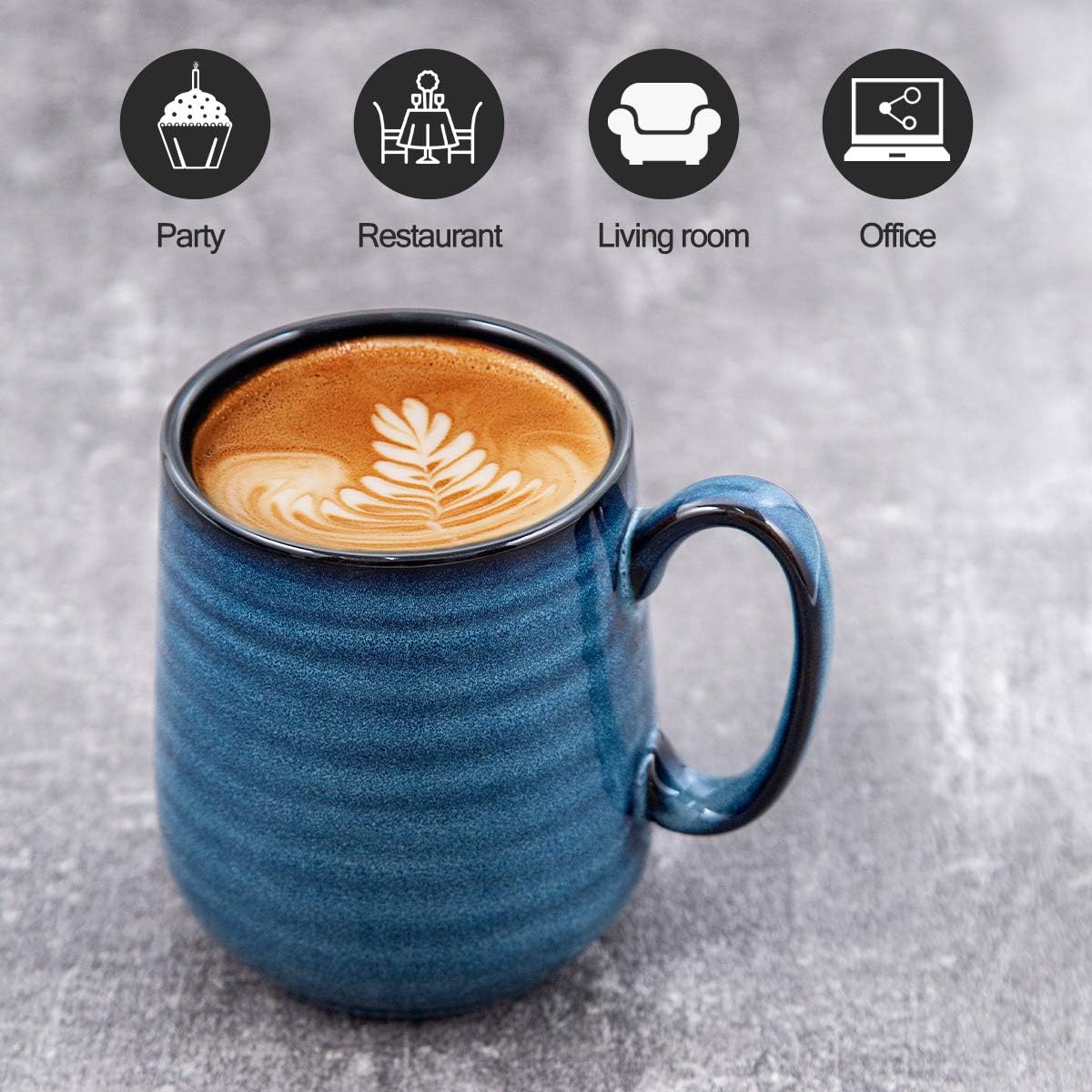 Hasense Coffee Mugs Set of 4, 15 Ounce Porcelain Mug Set with Handle for Morning Coffee Tea and