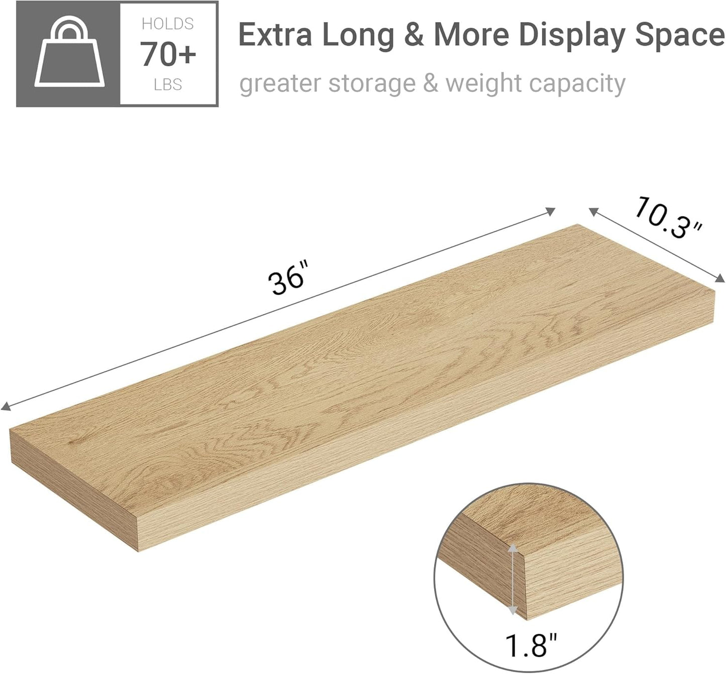 10 inches Deep Floating Shelves 36 inch Long, Single Wall Shelves Heavy Duty 70 lbs for Bedroom