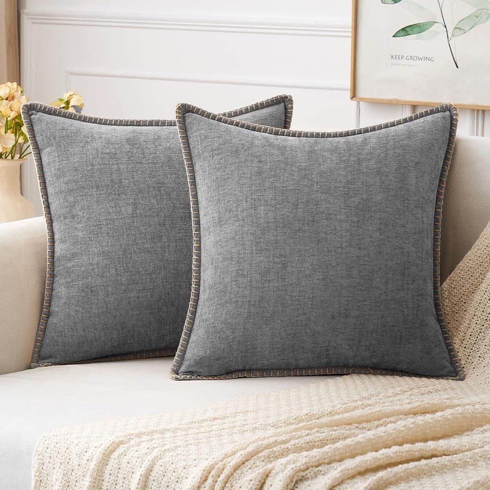 MIULEE Pack of 2 Couch Throw Pillow Covers 24x24 Inch Dark Gray Farmhouse Decorative Pillow Covers