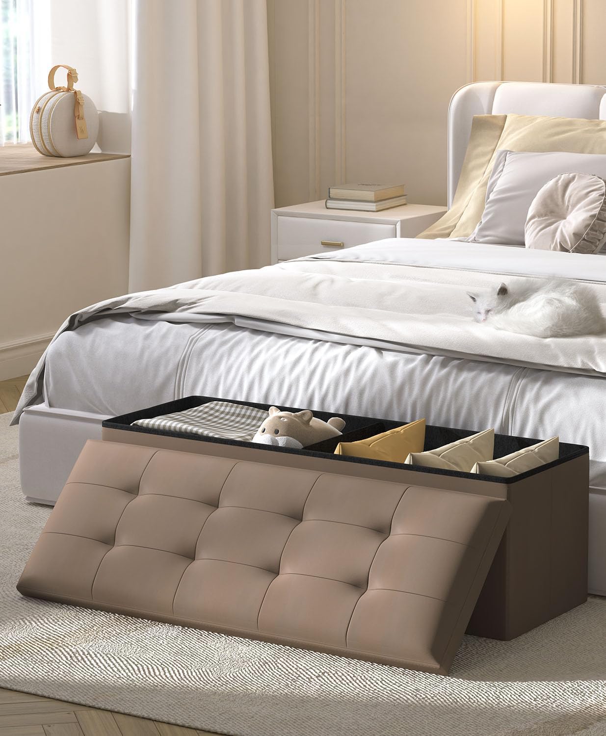 Storage Ottoman Bench, Folding Ottoman Foot Rest, End of Bed Bench,Storage Chest, for Living Room