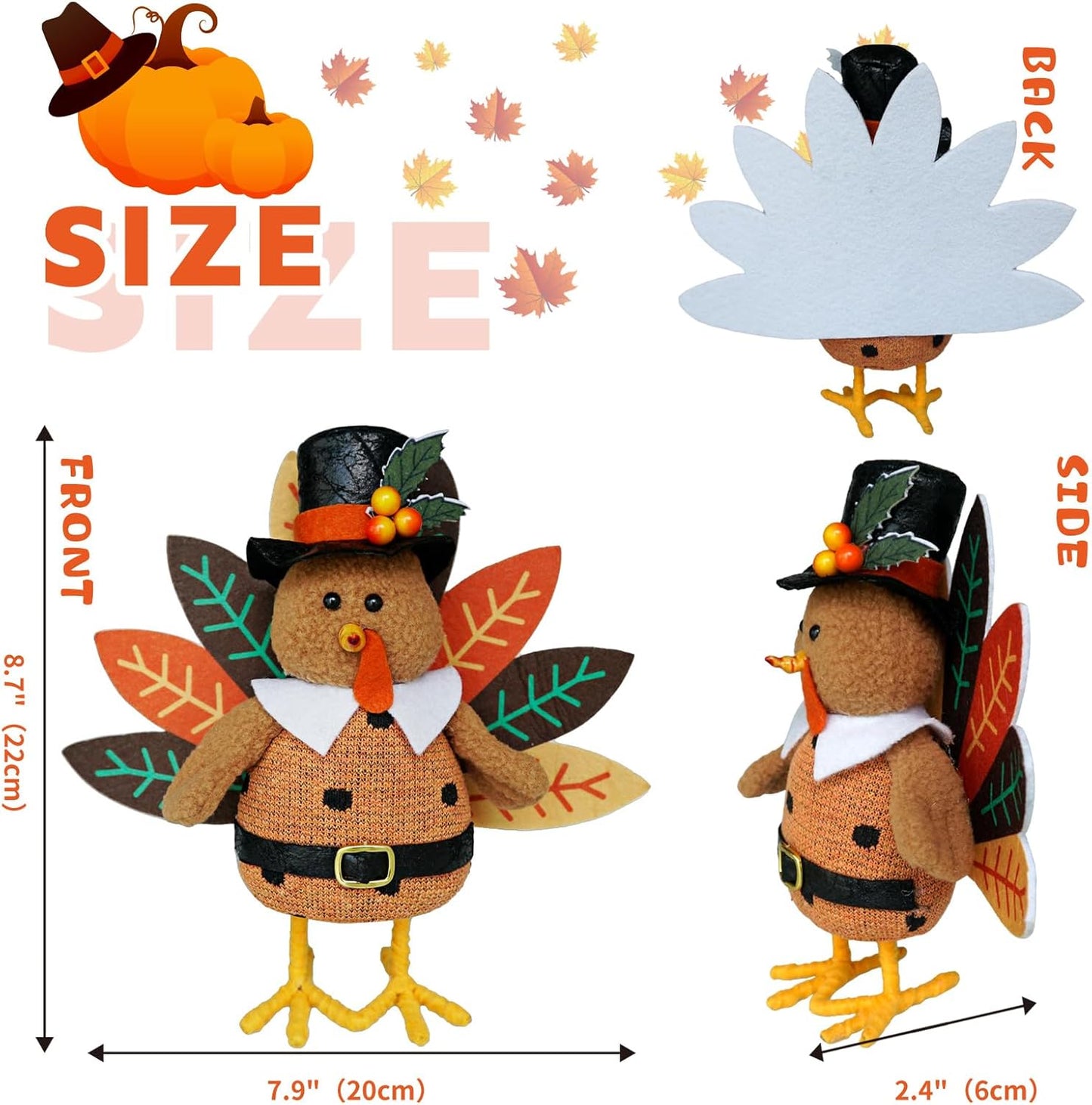 CRCZK Thanksgiving Turkey Decoration Fall Harvest Tabletop Decor Standing turkey with Dangling