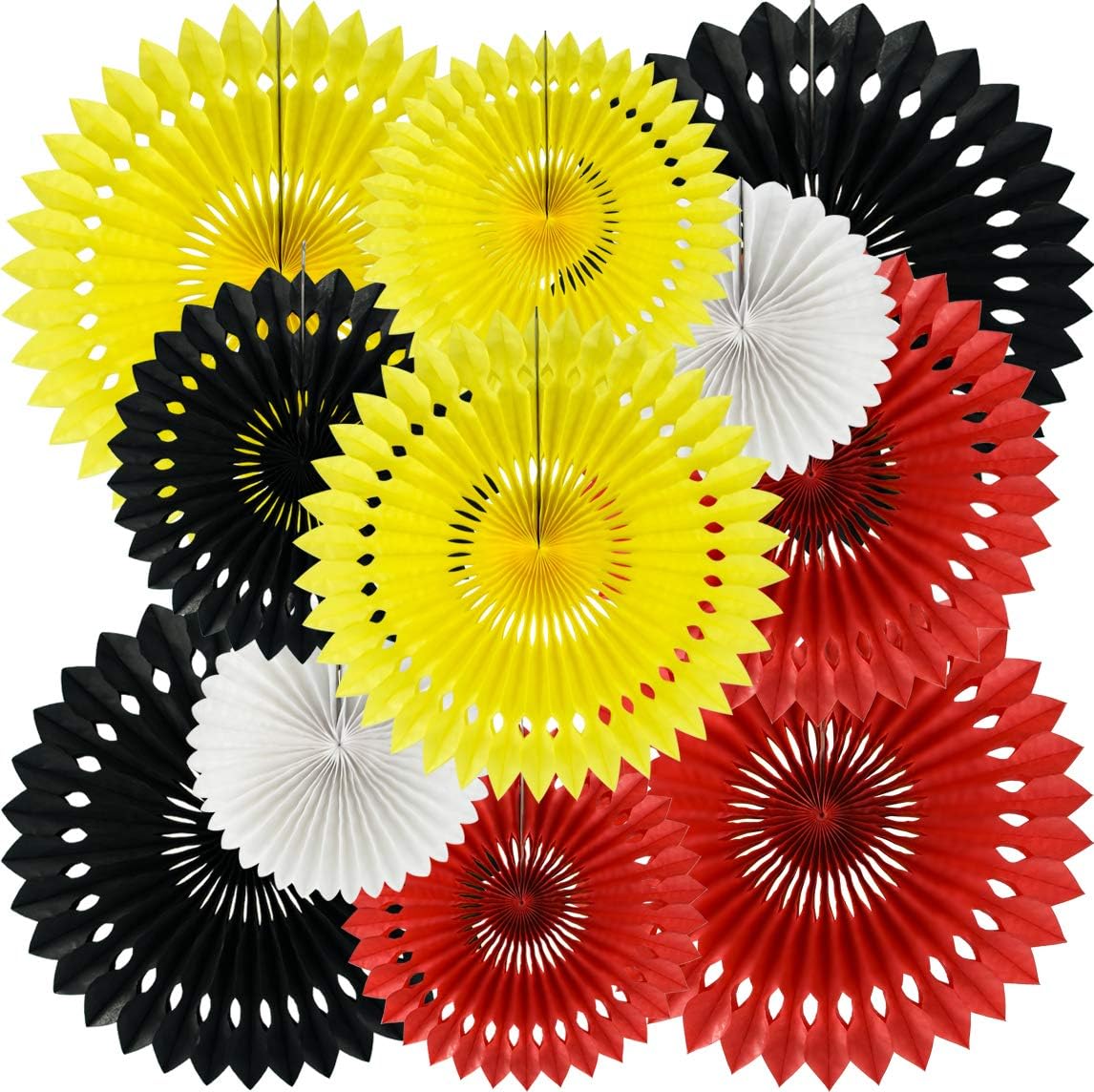 Red Yellow Black Hanging Tissue Honeycomb Round Paper Fans Decoration Kit for Baby Kid Shower Mouse