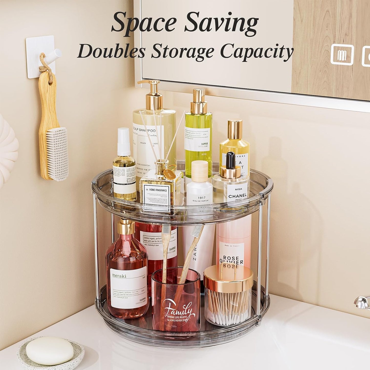 LAMU 2 Tier Lazy Susan Turntable Organizer 10.6'' Rotating Spice Rack Organization for Cabinet