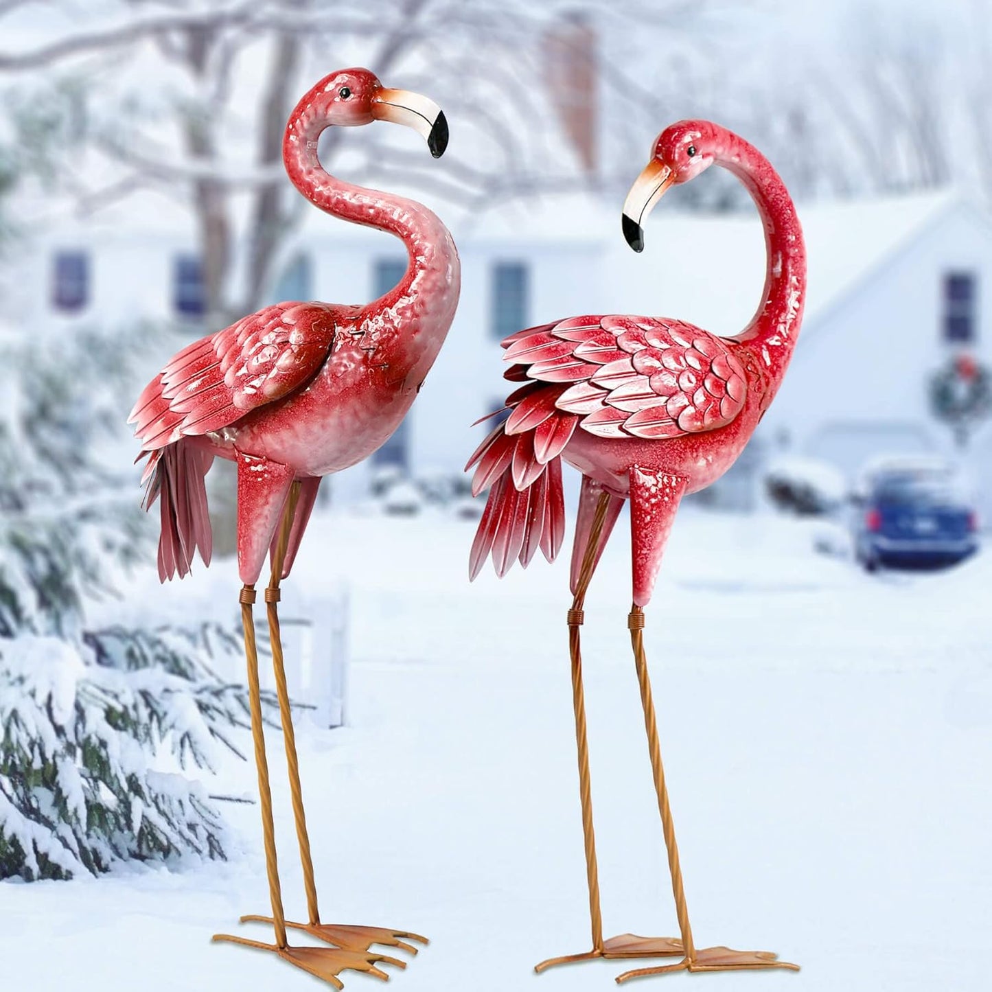 Kircust Flamingo Garden Statues and Sculptures, Metal Birds Yard Art Outdoor Statue, Large Pink