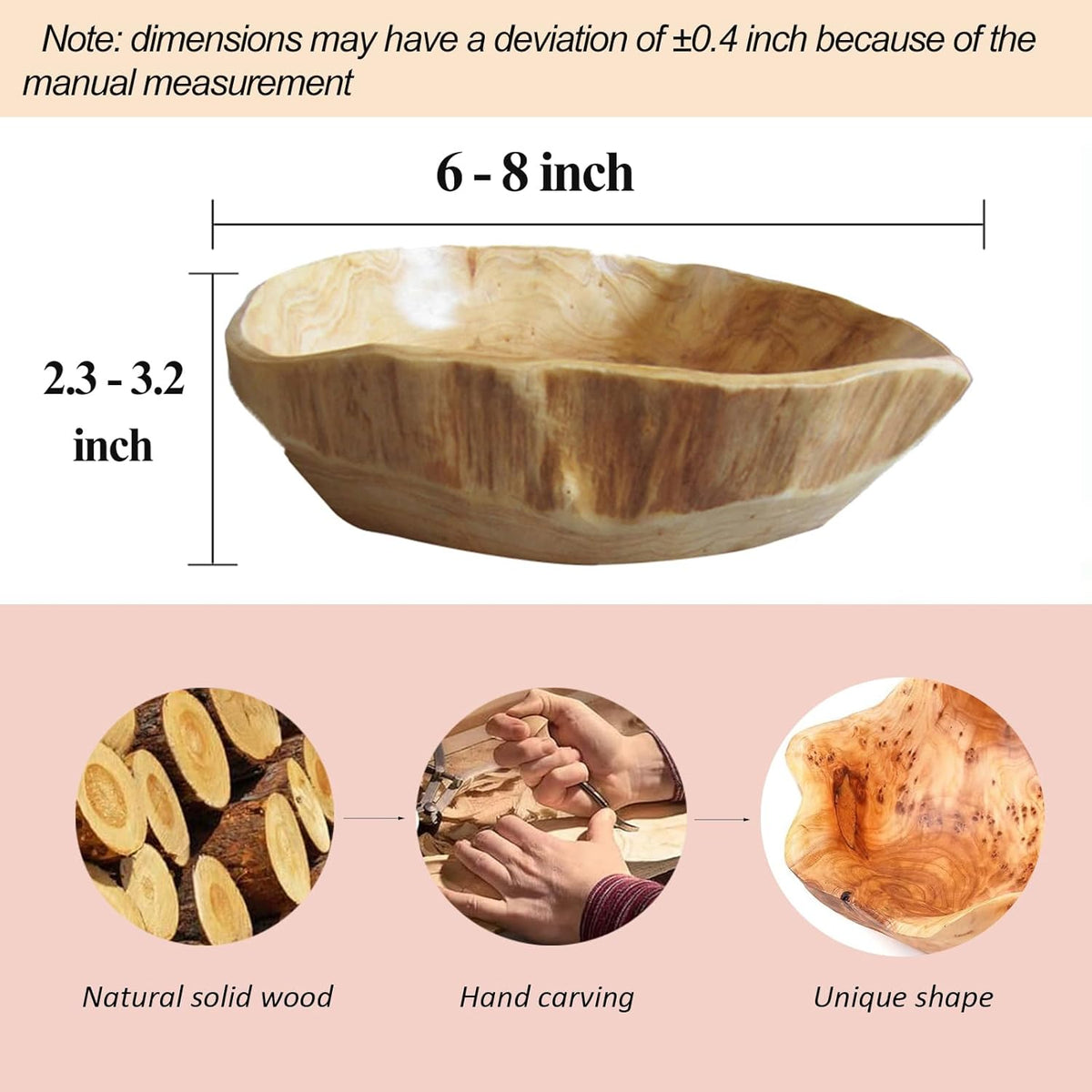 Wooden Bowl Decorative Natural Wood Fruit Bowl, Irregular Creative Wood Bowls, Rustic Hand Carved