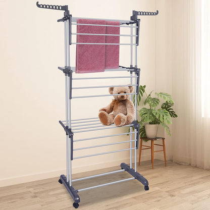 Bigzzia Clothes Drying Rack Folding Drying Rack Clothing 4 Tier Clothes Horses Rack Stainless Steel