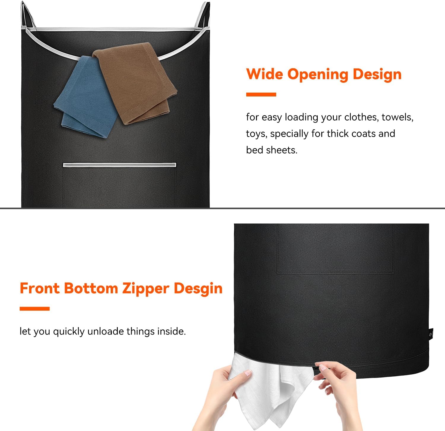 XL Hanging Laundry Hamper Bag, Black Door Hanging Hamper with Large Openging, Hanging Laundry Bag