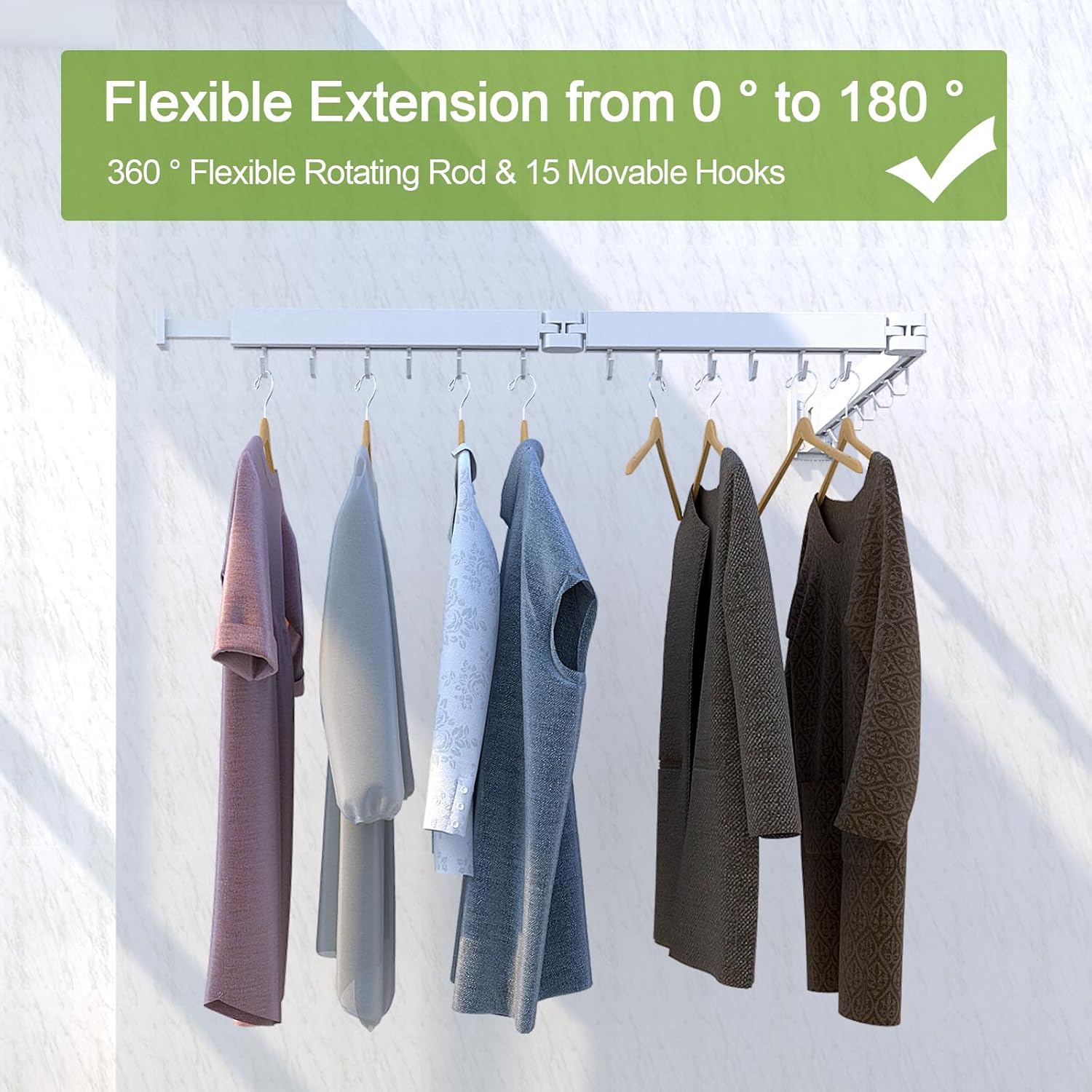 Foldable Clothes Drying Rack, 2 Fold Laundry Drying Rack Wall Mount, [No Drilling] Folding &