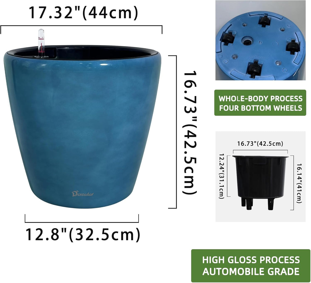 Dexceder 18x17 Self Watering Planter with Wheels Indoor Outdoor, Inner Pot Design, Thickened Large