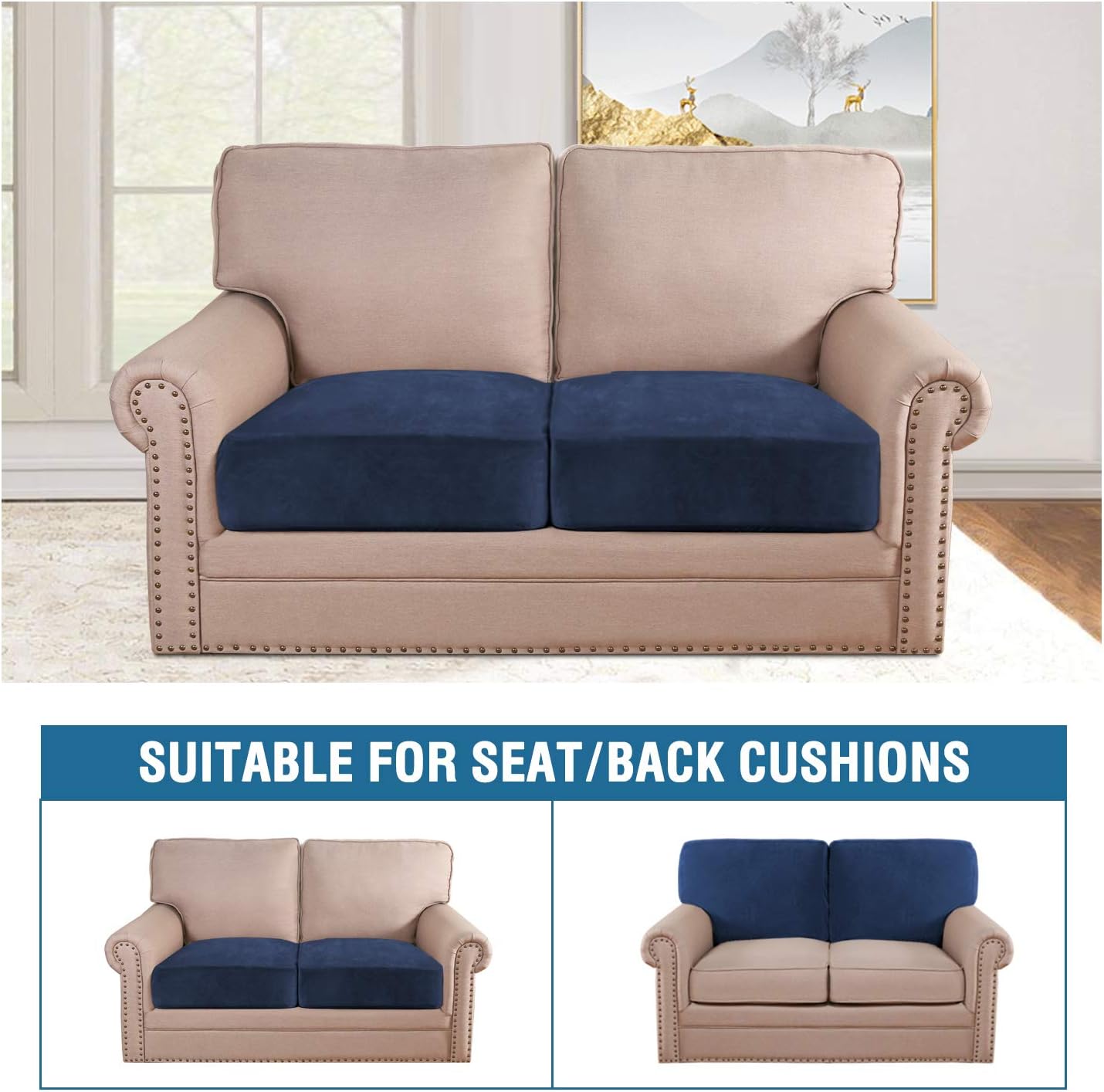 H.VERSAILTEX Velvet Stretch Couch Cushion Cover Plush Cushion Slipcover for Chair Loveseat Sofa