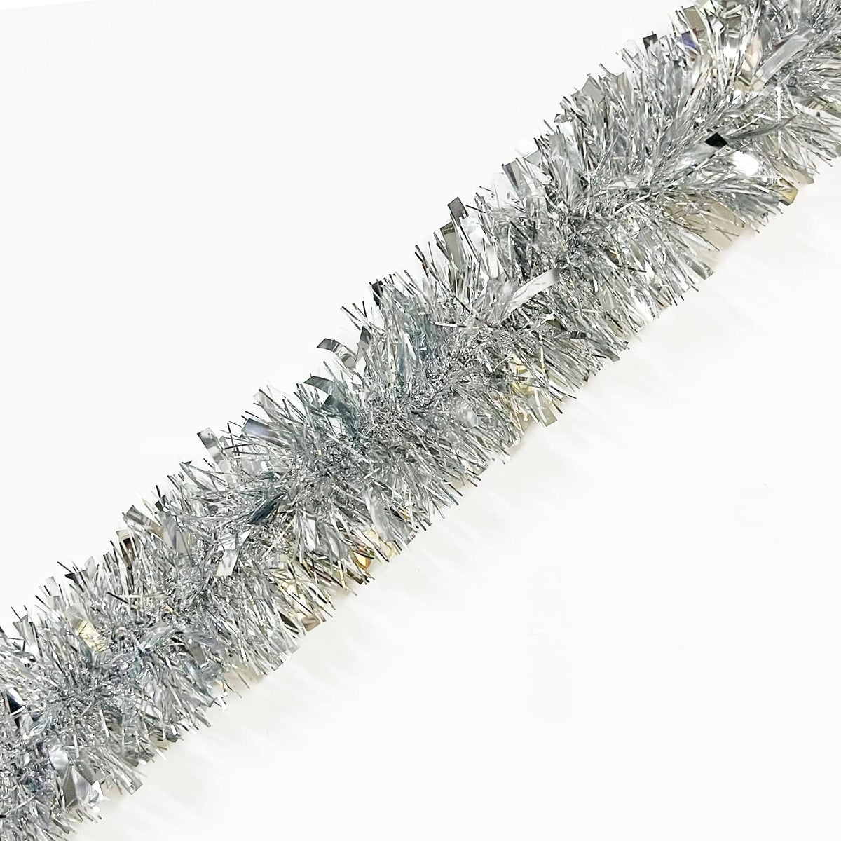 25 ft Long Roll Silver Tinsel Twist Garland, Shiny Metallic Foil Decorations for Parade Floats