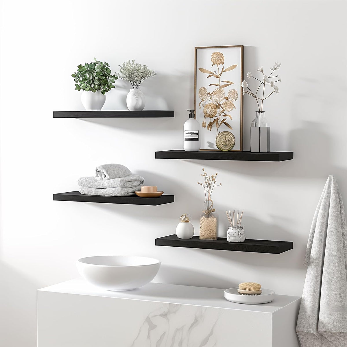 Wood Floating Shelves for Wall Decor, Rustic Wall Shelves for Bedroom Bathroom Kitchen Living Room