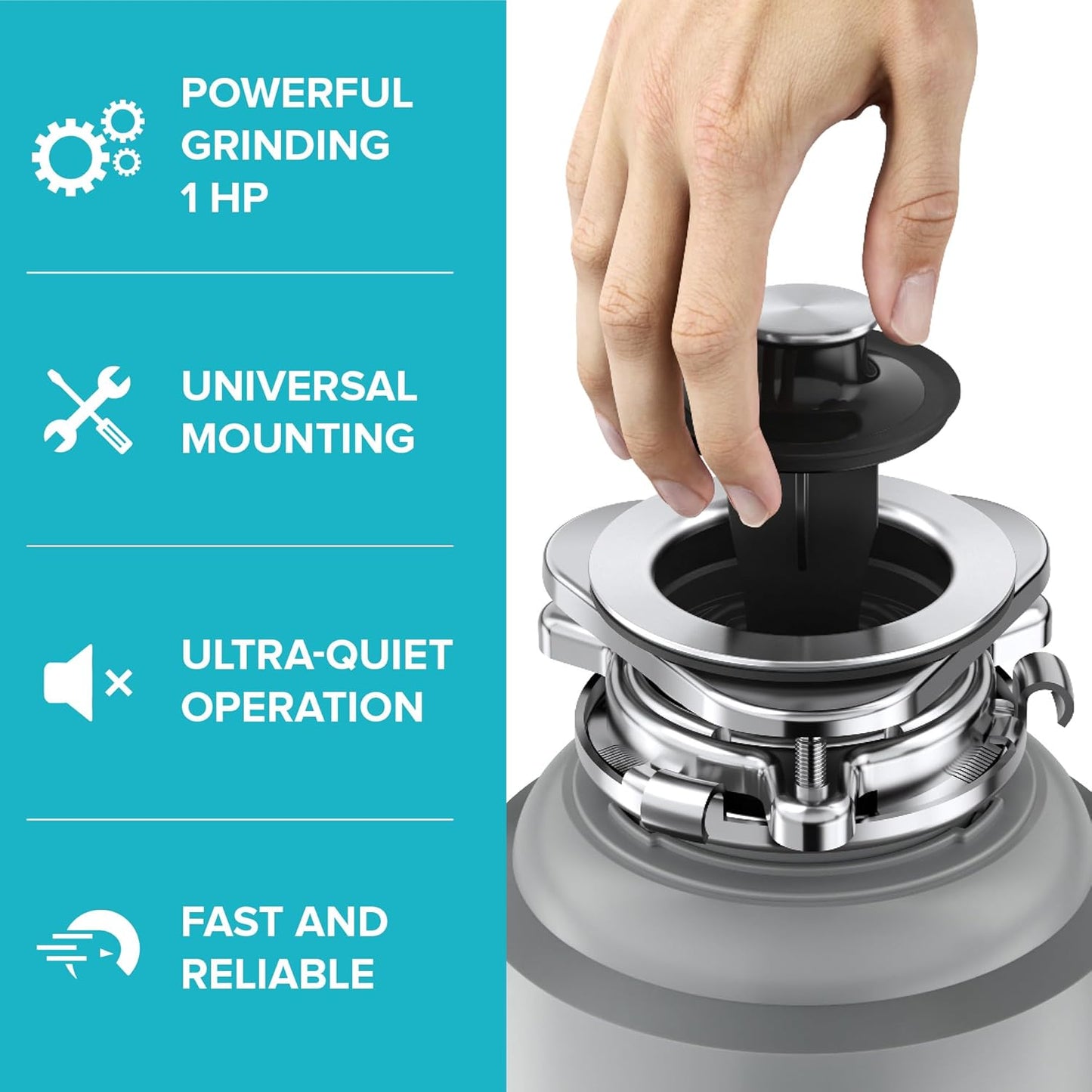 KRAUS WasteGuard High-Speed 1 HP Continuous Feed Ultra-Quiet Motor Garbage Disposal with Power Cord