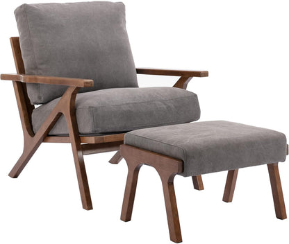 chairus Mid-Century Modern Accent Chair with Ottoman, Linen Fabric Armchair with Wood Legs Comfy