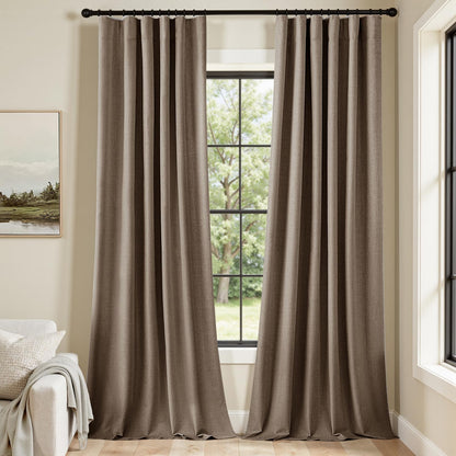MIULEE 100% Blackout Curtains 108 Inch Long 2 Panels Set for Bedroom, Thick Faux Linen Black Out