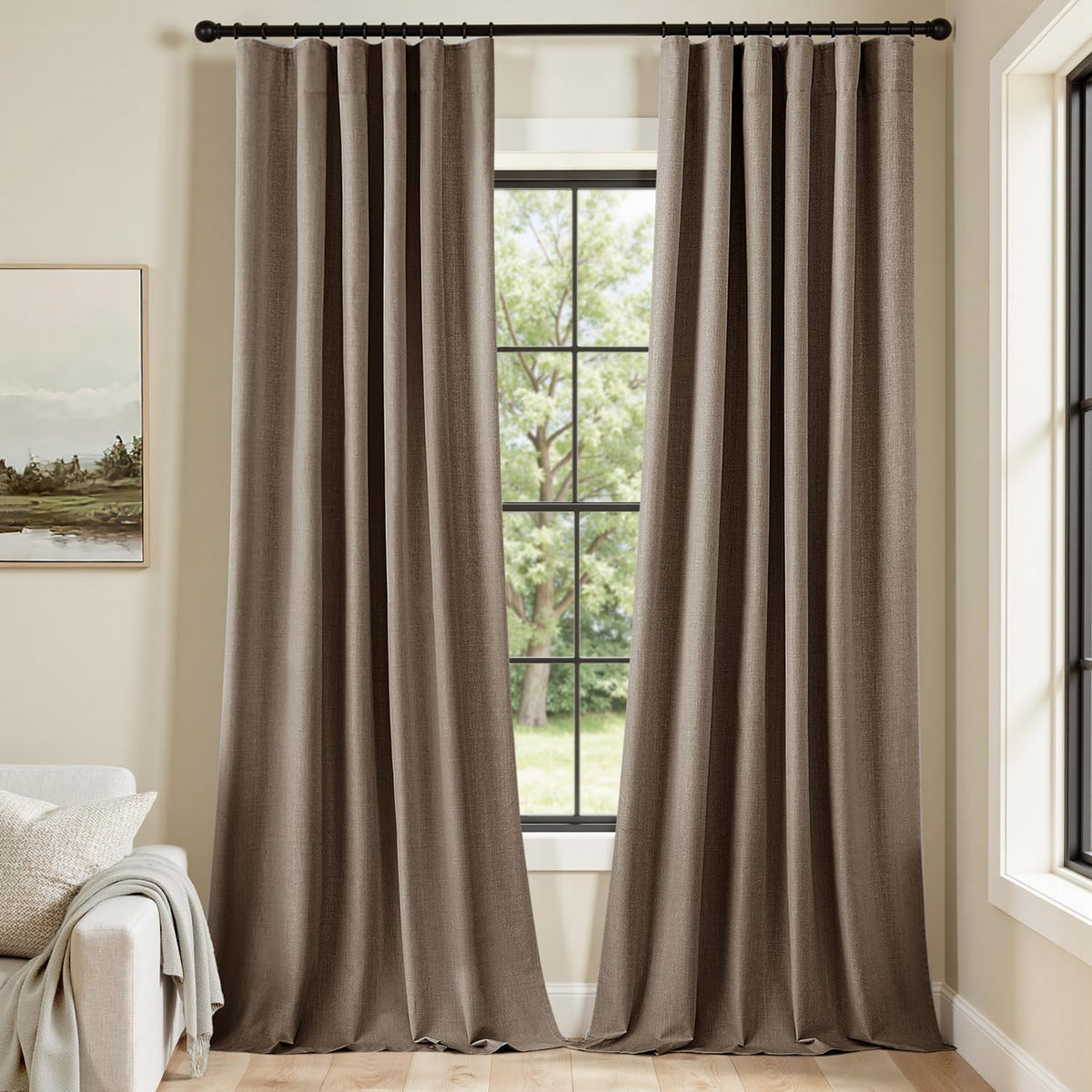 MIULEE 100% Blackout Curtains 90 Inch Long 2 Panels Set for Bedroom, Thick Faux Linen Black Out