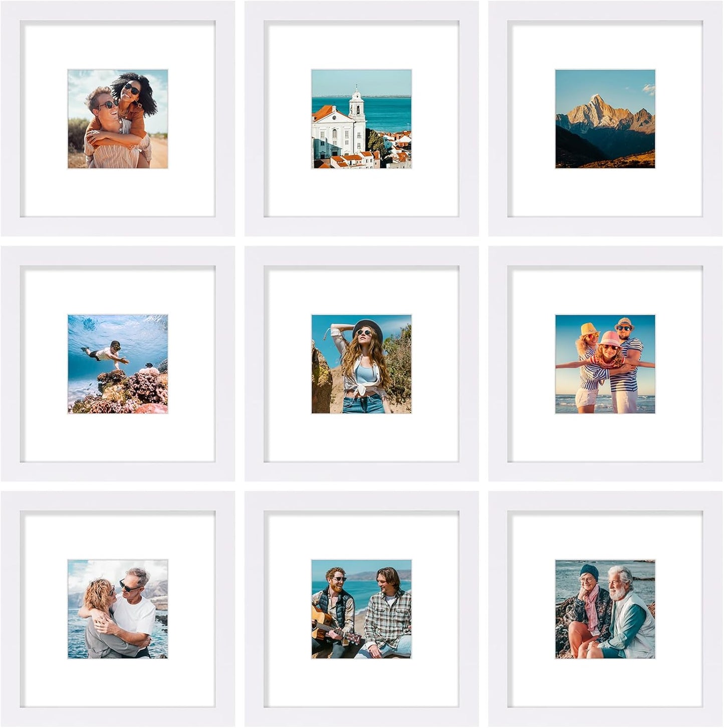 Vittanly 12x12 Picture Frames Set of 9, Shatter Resistant Plexiglass, Display 8x8 Pictures with Mat