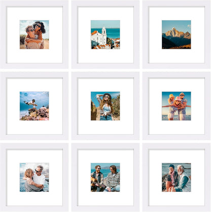 Vittanly 12x12 Picture Frames Set of 9, Shatter Resistant Plexiglass, Display 8x8 Pictures with Mat