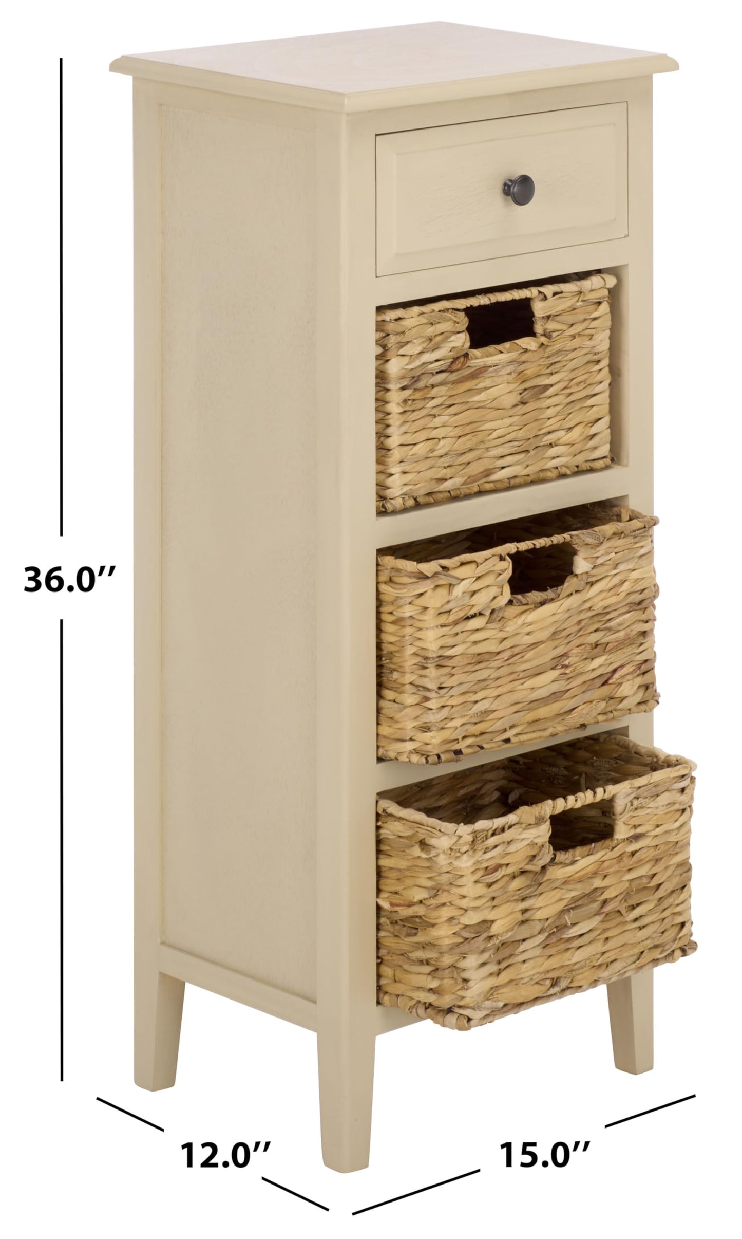 SAFAVIEH Furniture - Michaela 1-Drawer Storage Unit - Sand - Solid Wood - Farmhouse Basket Tower