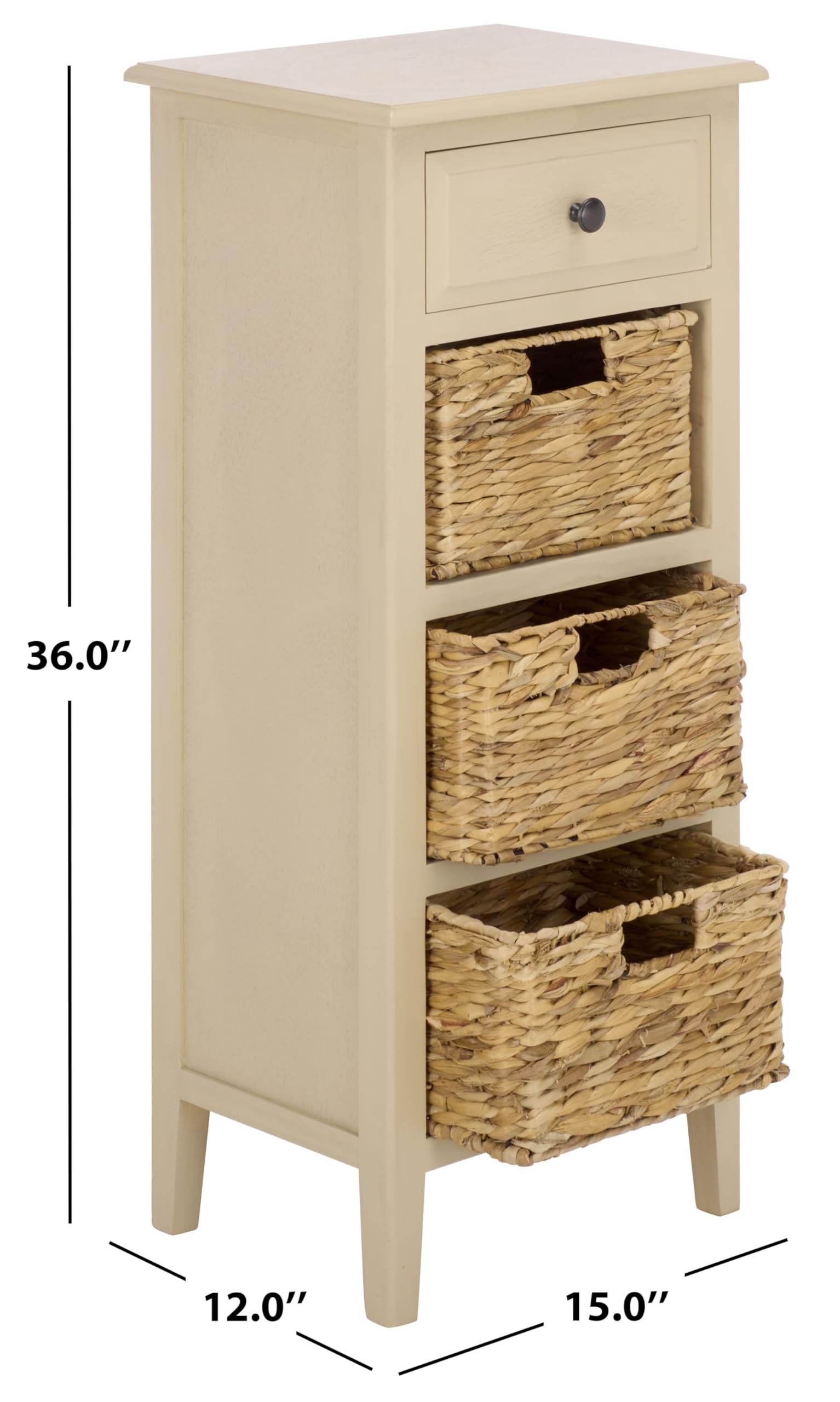 SAFAVIEH Furniture - Michaela 1-Drawer Storage Unit - Sand - Solid Wood - Farmhouse Basket Tower