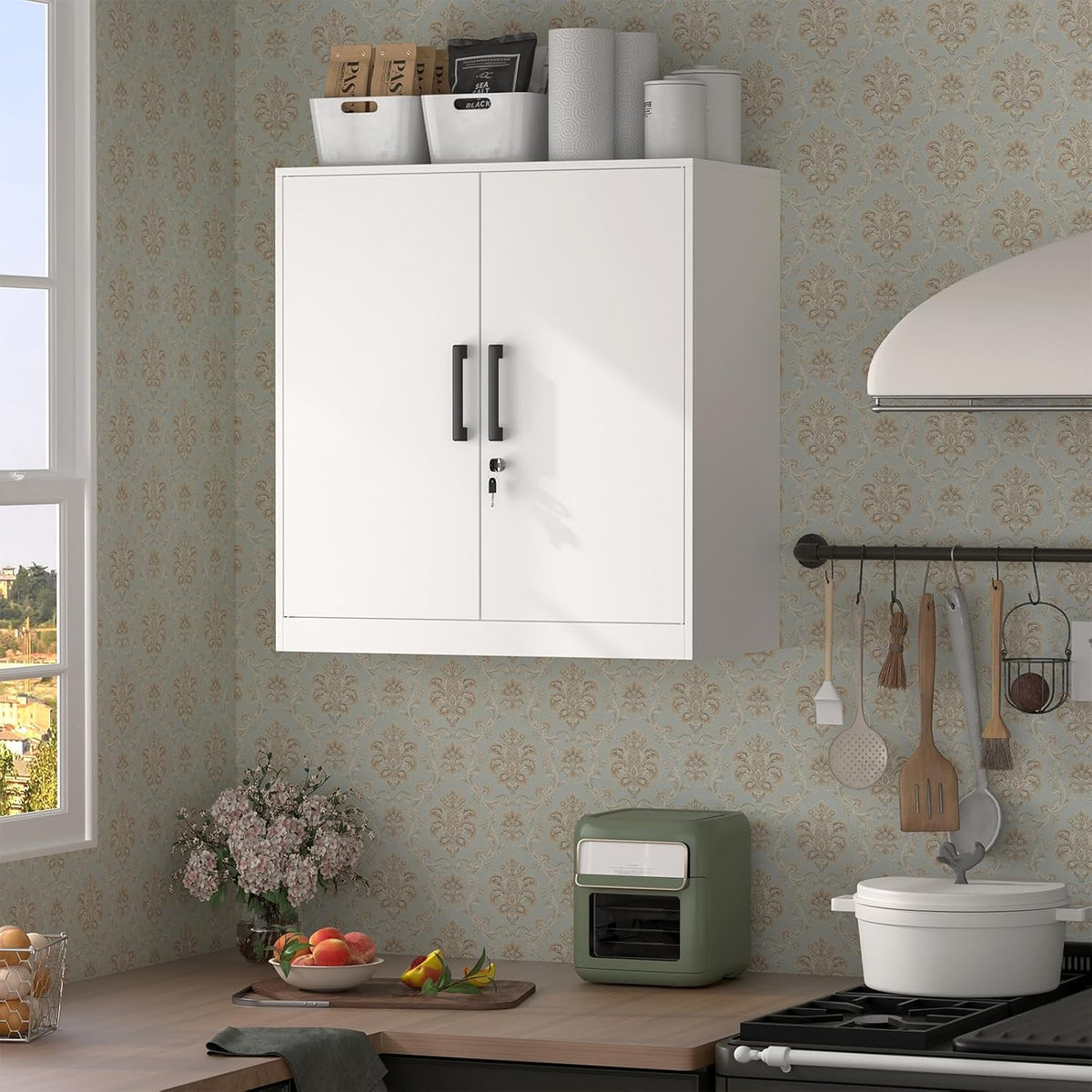 Wall Cabinet,Lockable Storage Cabinets with Adjustable Shelf,Locking Wall Storage Cabinet with