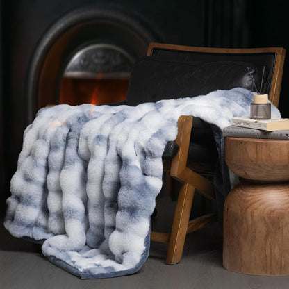 EVERGRACE Ultra Soft Luxury Fluffy Ridgeline Faux Rabbit Fur Throw Blanket, Thick Warm Bubble Throw