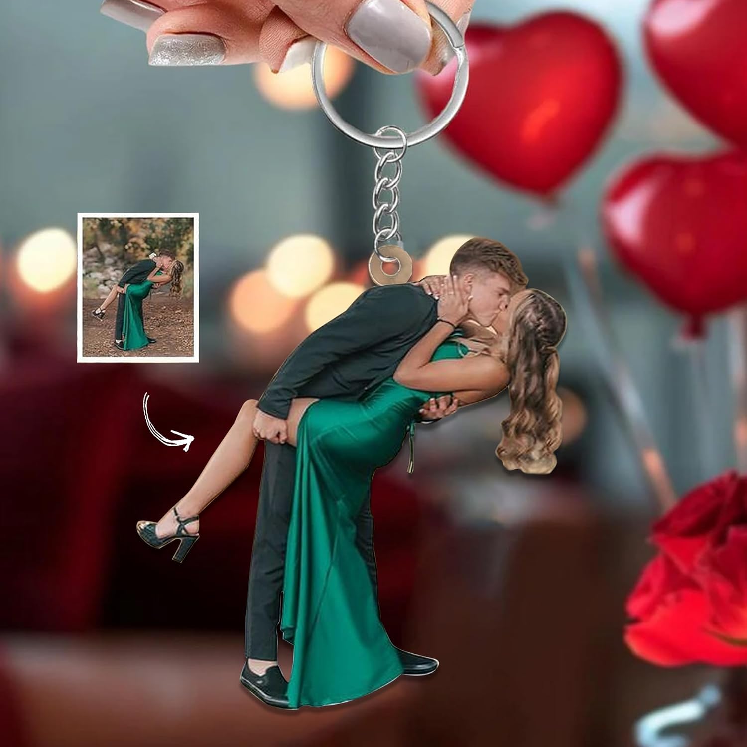 NAZENTI Personalized Couple Photo Ornament, Couple Keychain Gifts for Boyfriend Girlfriend Him Her