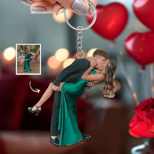 NAZENTI Personalized Couple Photo Ornament, Couple Keychain Gifts for Boyfriend Girlfriend Him Her