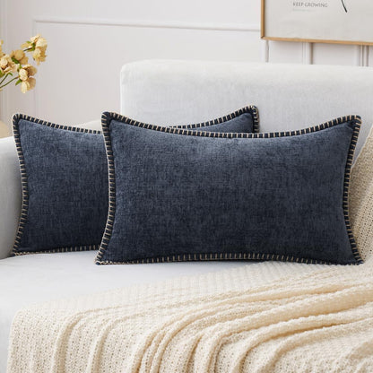 MIULEE Pack of 2 Couch Throw Pillow Covers 12x20 Inch Dark Blue Farmhouse Decorative Pillow Covers