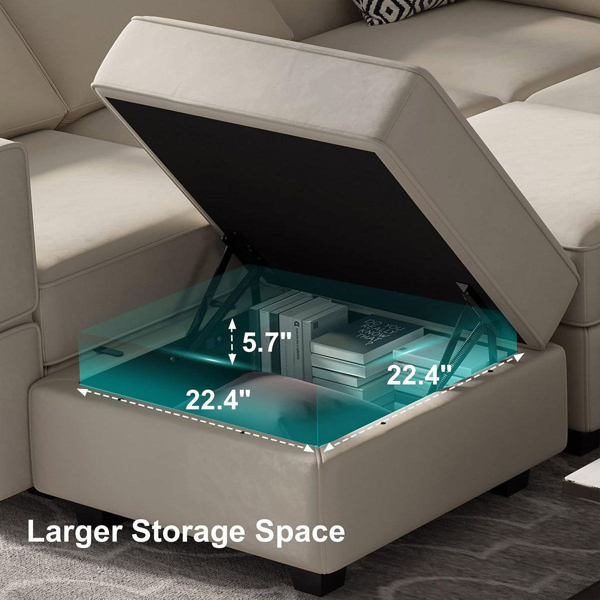 Belffin Modular Sectional Sofa with Ottomans Velvet Reversible Chaise Sleeper Bed Storage Seat