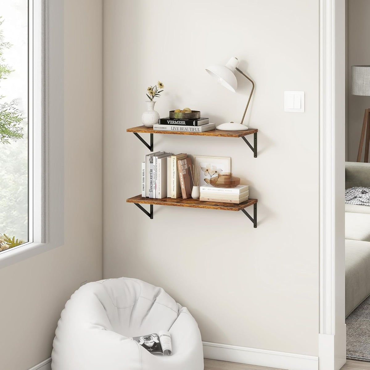Fun Memories 27.5" W x12 D Floating Shelves, Large Wall Shelves 27.5 Inch Long, Set of 2, Farmhouse