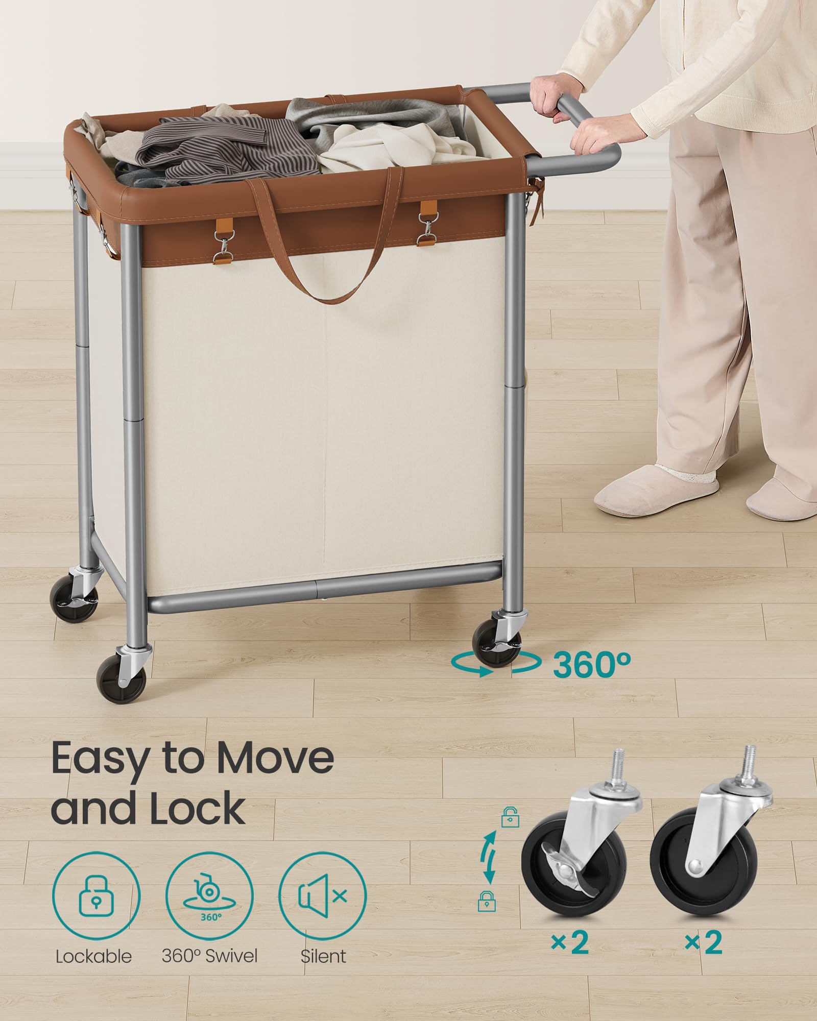 SONGMICS Laundry Basket with Wheels, 2-Section, 37.0 Gallons (140 L)