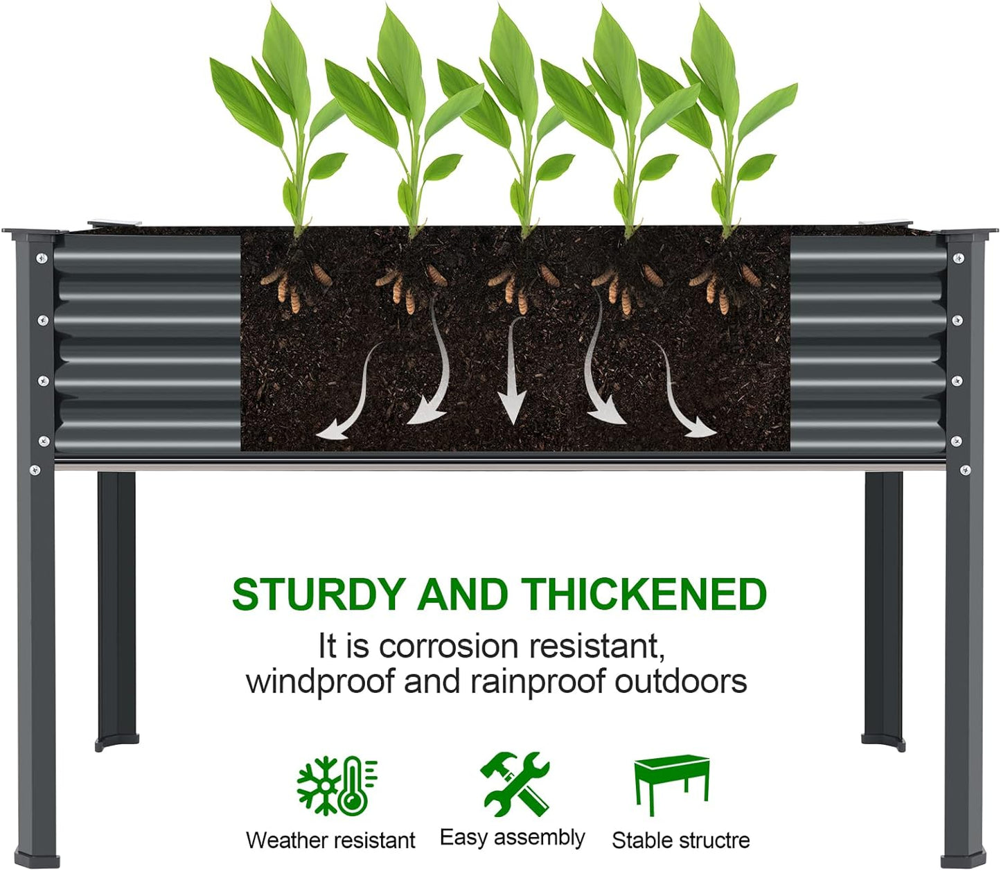 Land Guard Galvanized Raised Garden Bed with Legs, 48×24×32in Large Metal Elevated Raised Planter