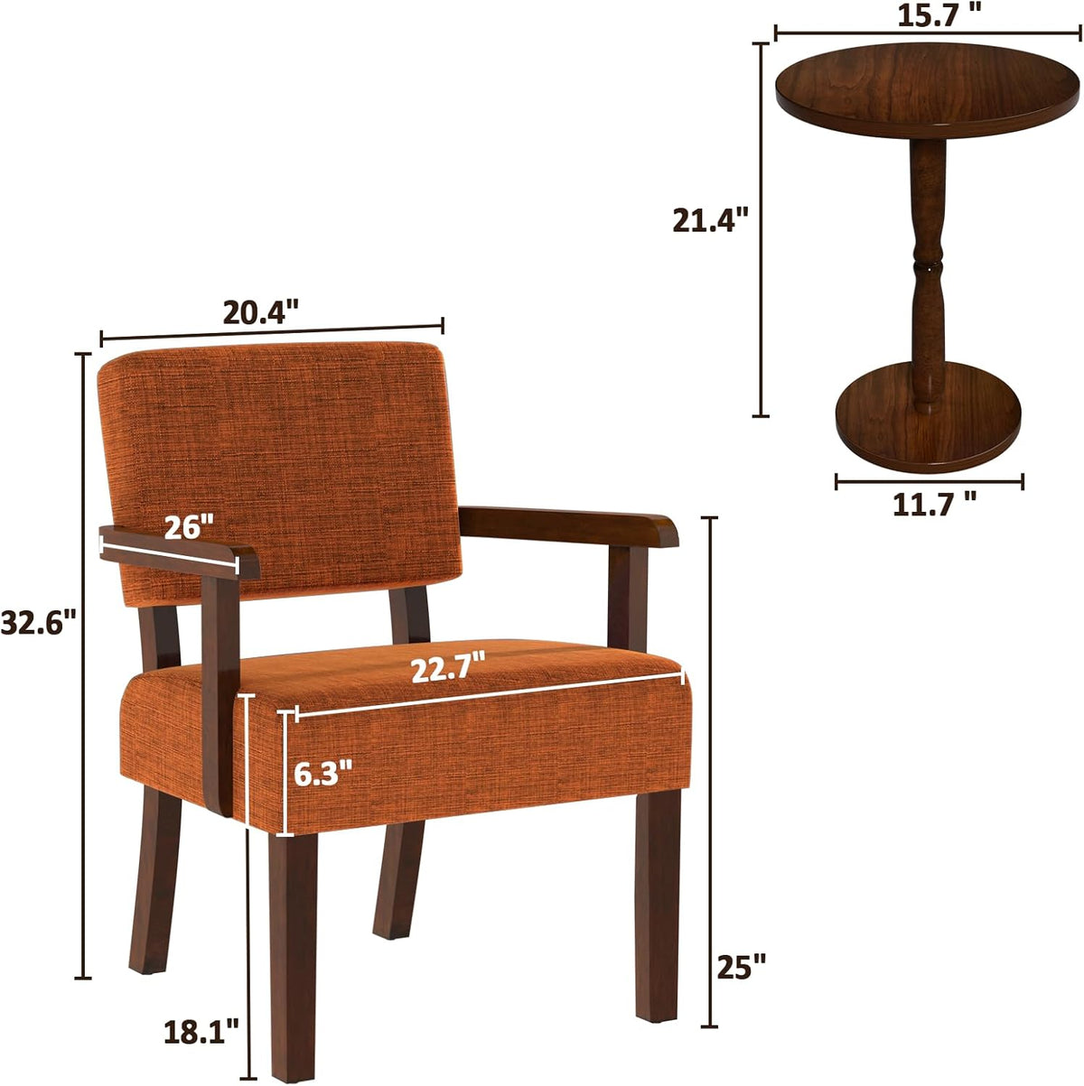 Accent Chair Set of 2 with Table, Living Room Chairs with Soft Seat and Armrests for Living Room