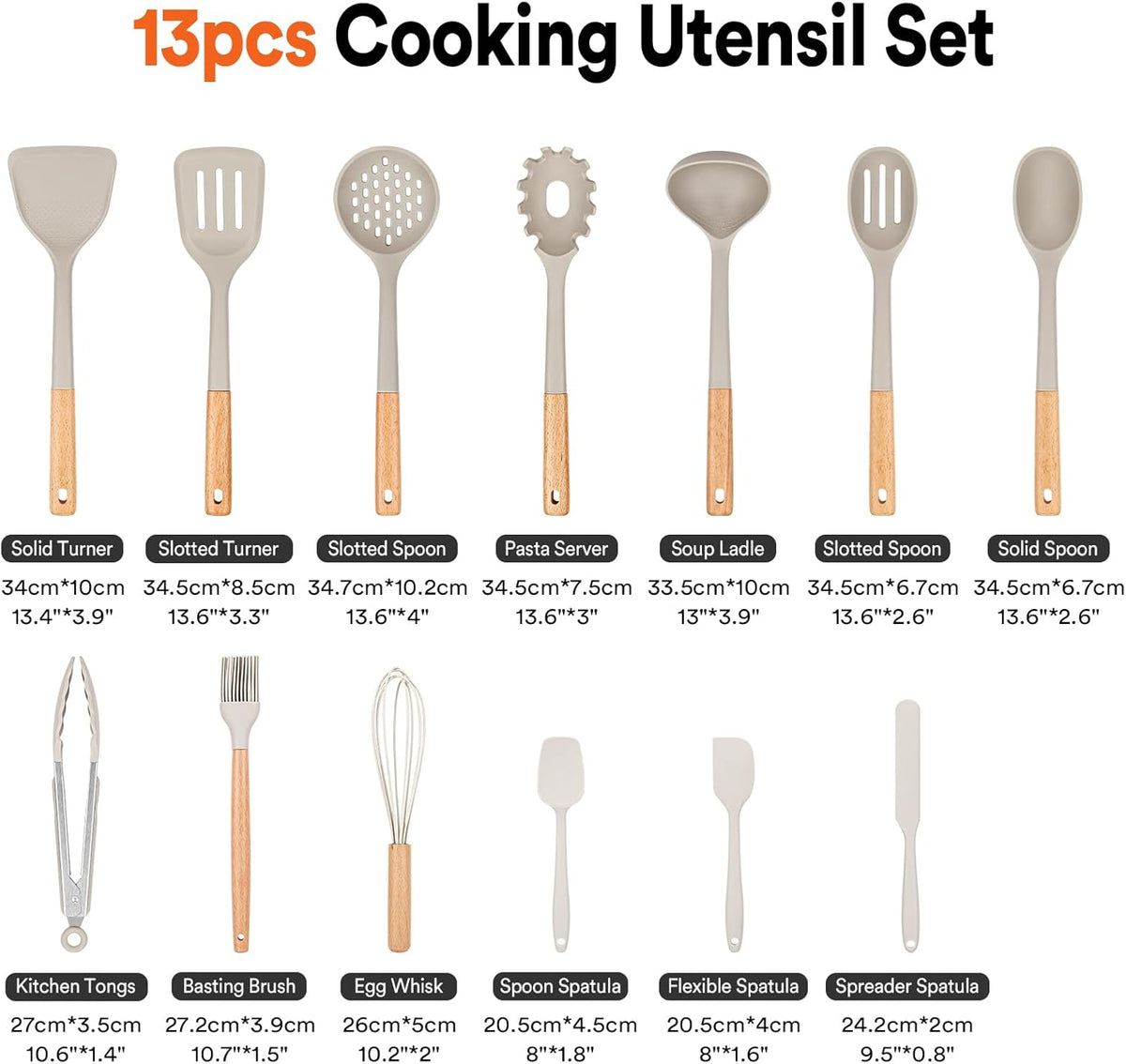 Kitchen Utensils Set, 13PCS Silicone Cooking Utensils, Heat Resistant Kitchen Utensil Spatula Set