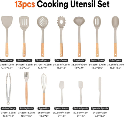 Kitchen Utensils Set, 13PCS Silicone Cooking Utensils, Heat Resistant Kitchen Utensil Spatula Set