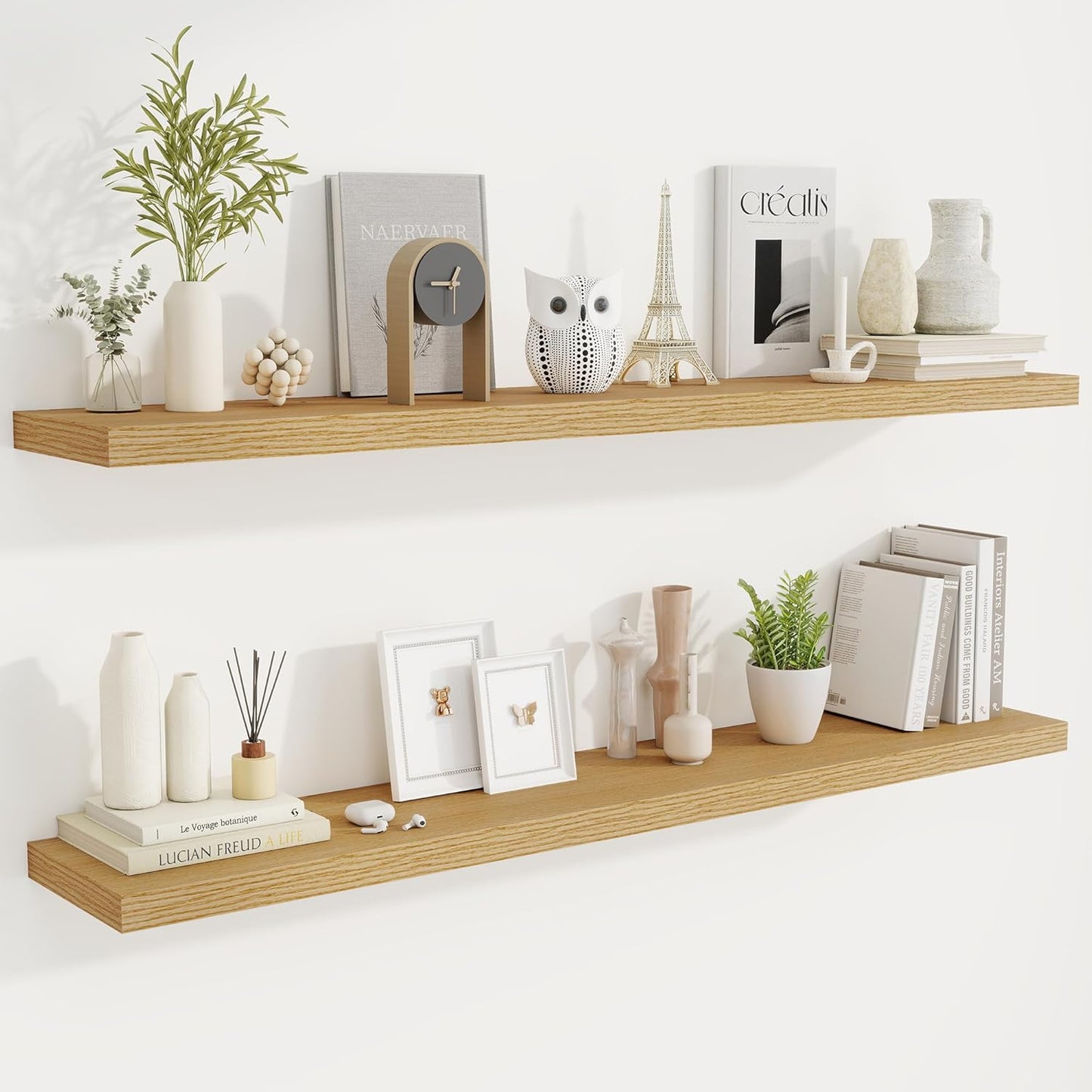 Fun Memories 55 Inch Fireplace Mantel Shelf -Long Floating Shelves, Deep Wall Mounted Farmhouse