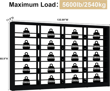 5-Tier Industrial Bookshelf, White Bookcases and Bookshelves,Tall Metal Book Shelf Storage