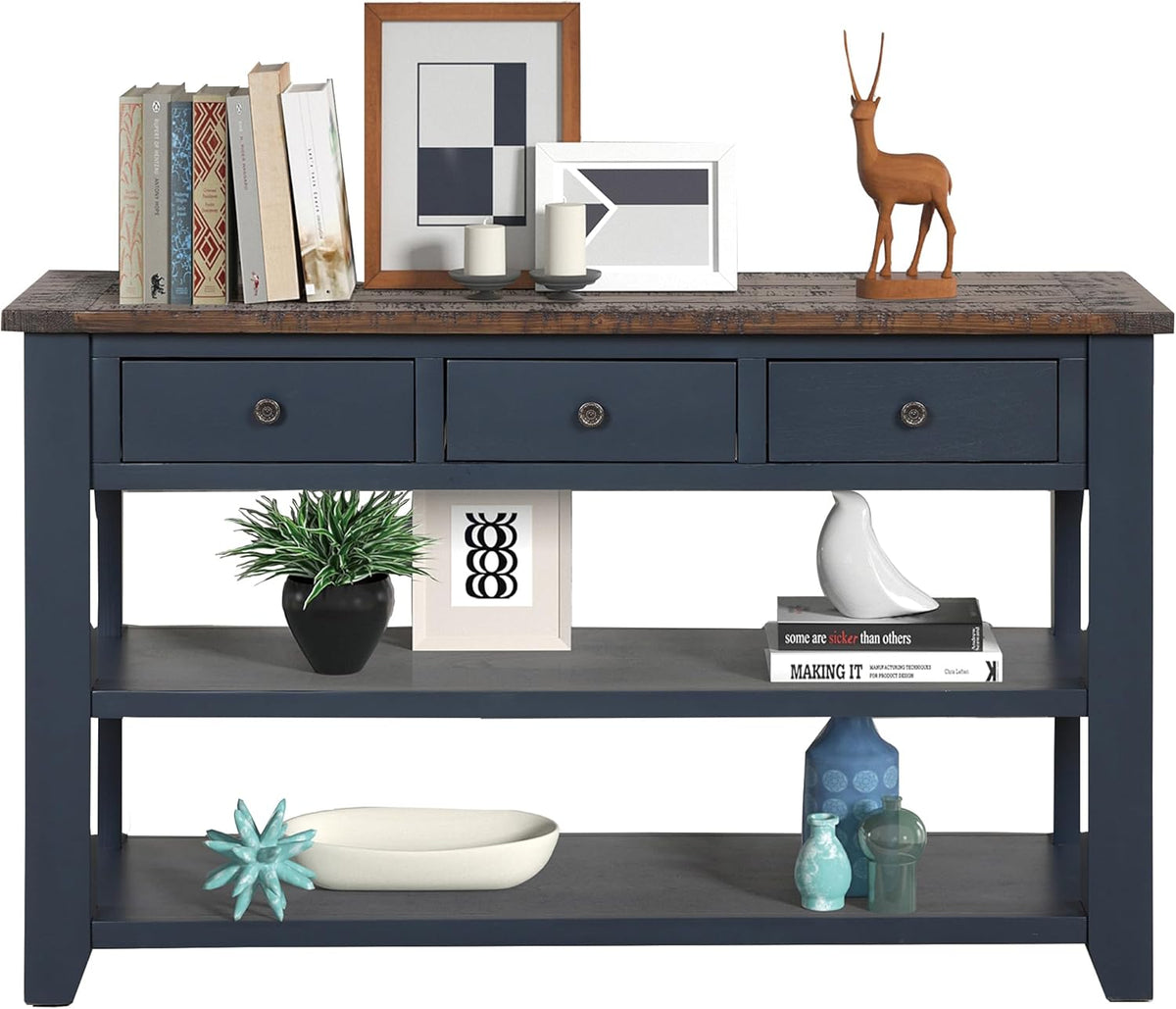 Solid Wood Console Table Sofa Table with Storage Drawers and Bottom Shelf Entryway Table for Entry
