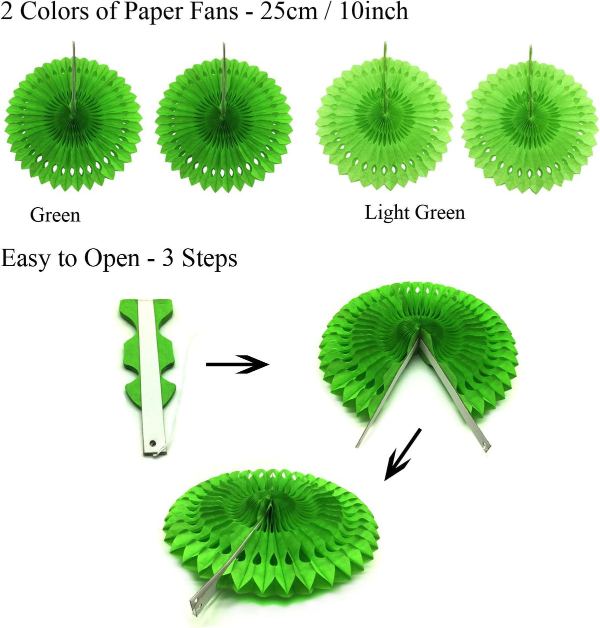 ZERODECO Party Decoration, 21 Pcs Green Hanging Paper Fans, Pom Poms Flowers, Garlands String Polka