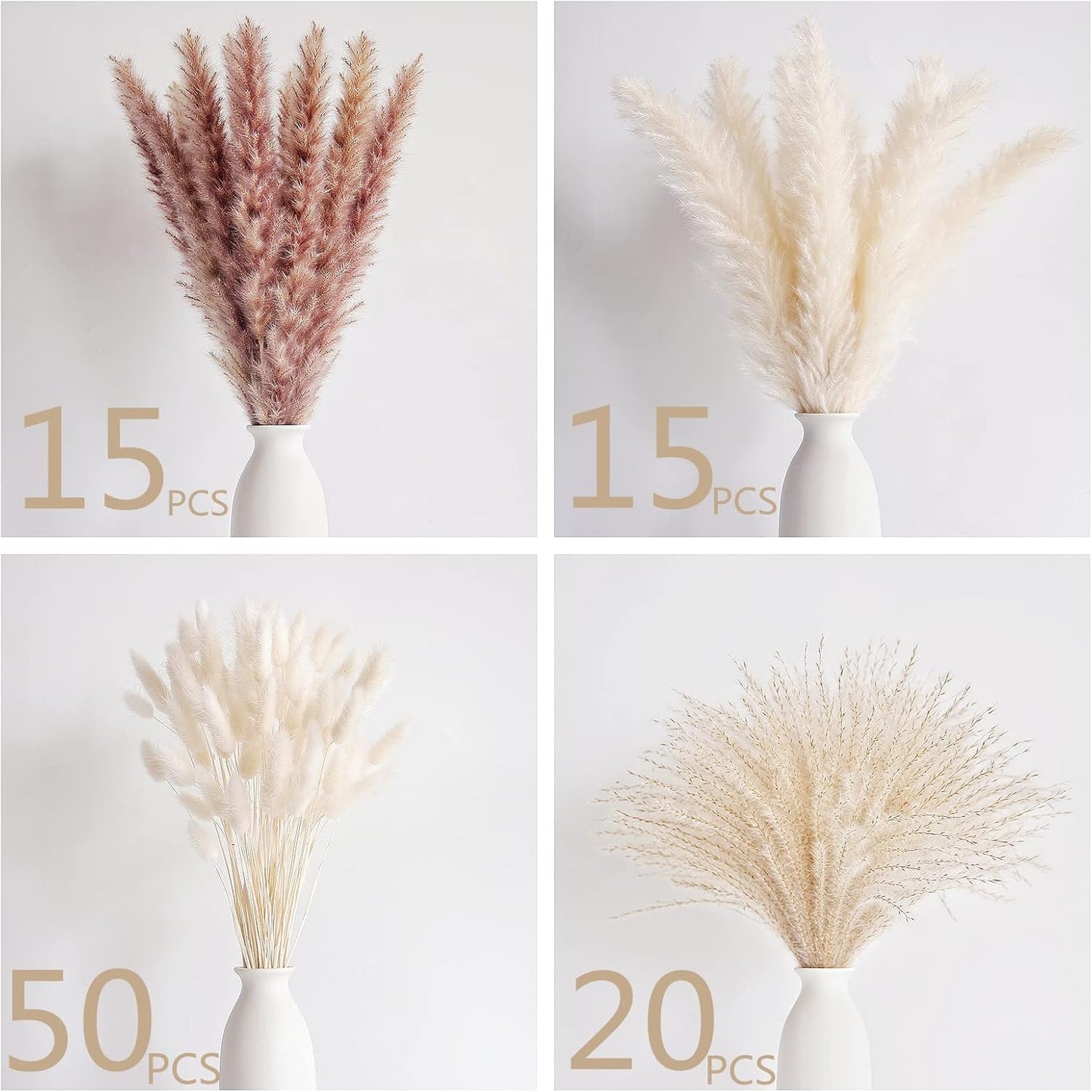 Natural Dried Pampas Grass Decor, 100 PCS Pampas Grass Contains White Bunny Tails Dried Flowers