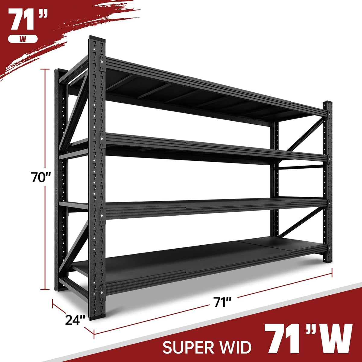 5000LBS Storage Shelves,71" W Garage Shelving Heavy Duty Metal Adjustable Garage Shelves, Shelving