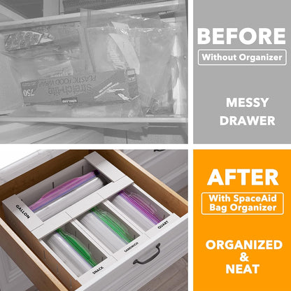 SpaceAid Bag Storage Organizer for Kitchen Drawer, Bamboo Organizer, Compatible with Gallon, Quart