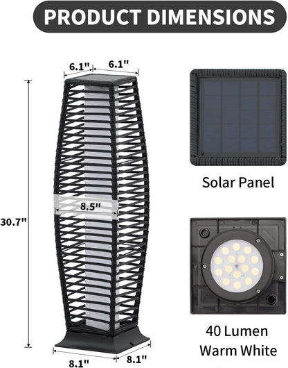 2 Pieces Outdoor Floor Lamp Weather-Resistant Outdoor Wicker Light Solar Powered Lantern Deck