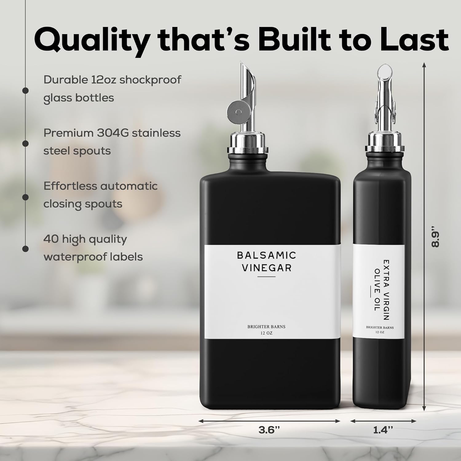 Black Glass Olive Oil Dispenser Bottle for Kitchen by Brighter Barns - Soy Sauce Dispenser, Coffee