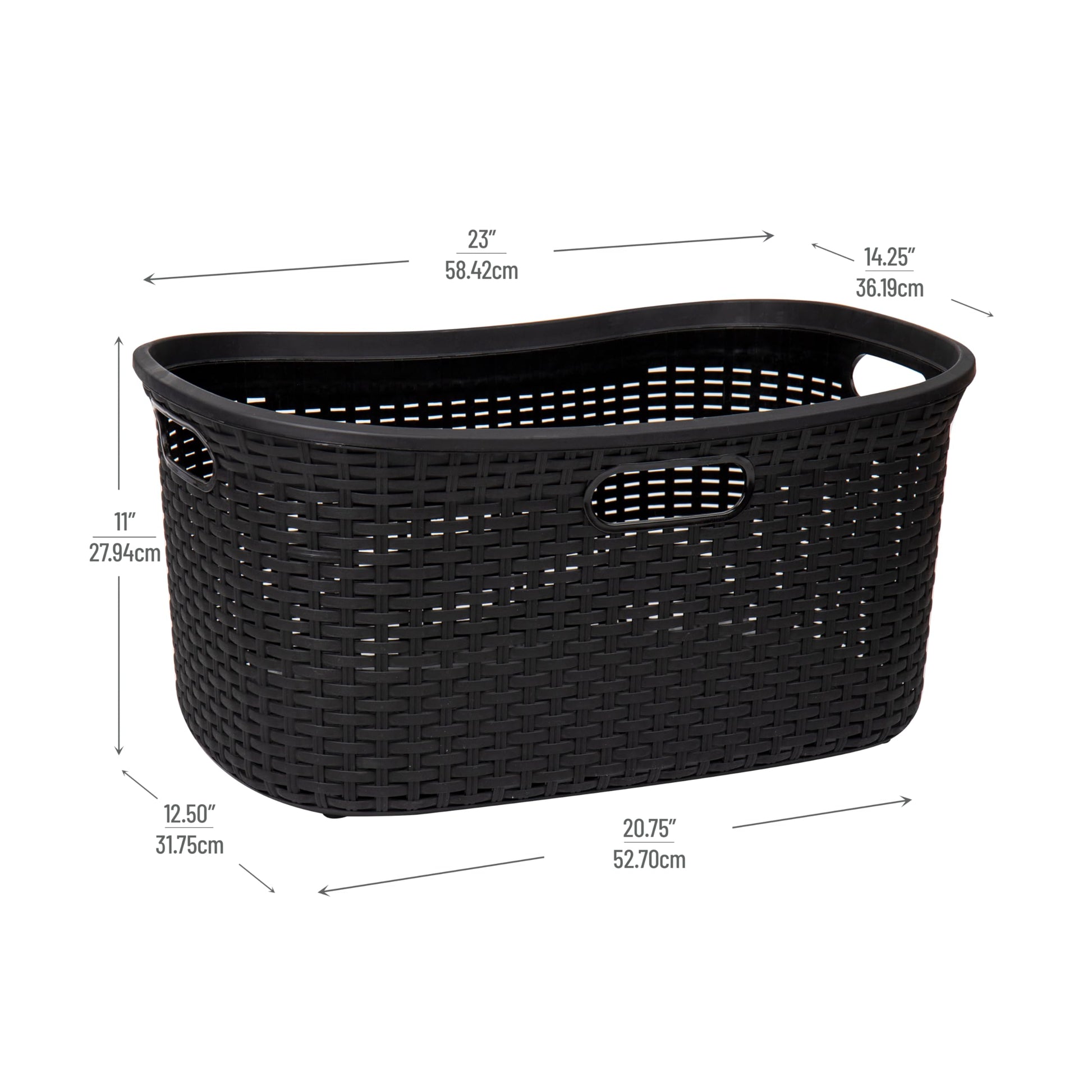 Mind Reader 40L Laundry Basket, Clothes Hamper, Premium Wicker Design, Plastic, Black