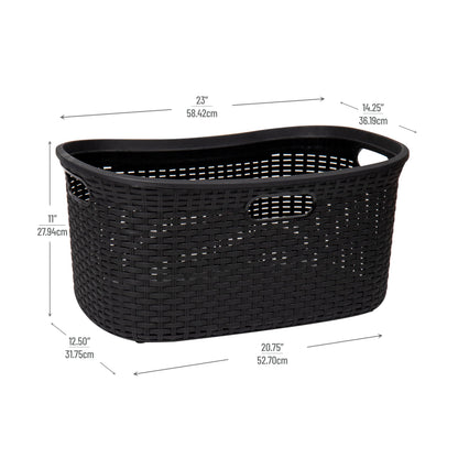Mind Reader 40L Laundry Basket, Clothes Hamper, Premium Wicker Design, Plastic, Black