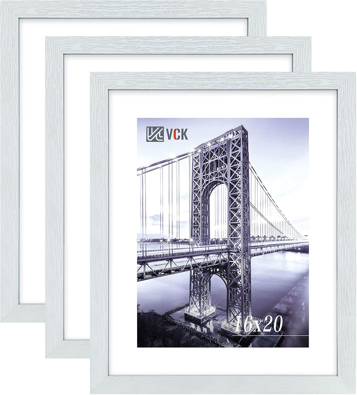 VCK 16x20 Poster Frames 3 Pack White MDF Wood and Polished Plexiglass Frame,Display Pictures in